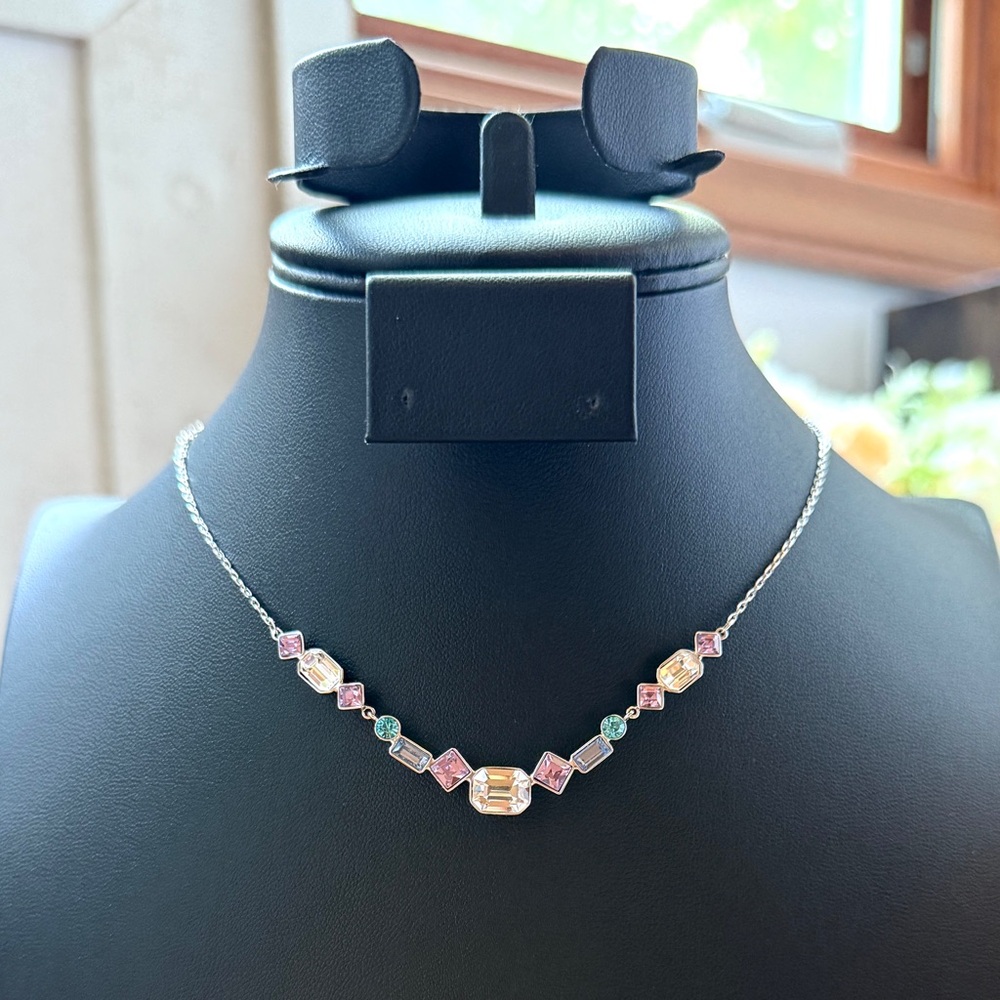 Swarovski Multi Color Rhodium Plated Terzia Necklace 1181113, Authentic